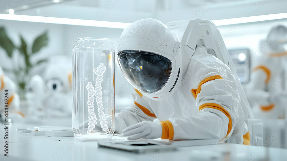 Aufkleber astronaut in lab examining a structure possibly related to medicine or science. apply this to topics