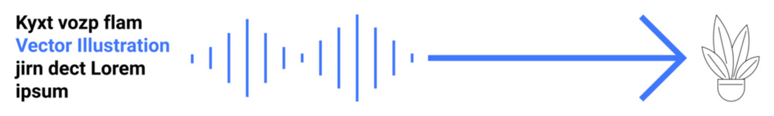 Soundwave analysis evolving into a forward arrow pointing to a plant symbol. Ideal for technology, innovation, sustainability, growth, data analysis, transformation, flat landing page banner