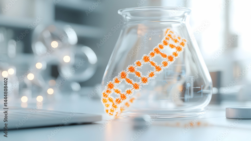 Aufkleber a scientific image showing a lab flask with a molecular structure model. it suggests research and de