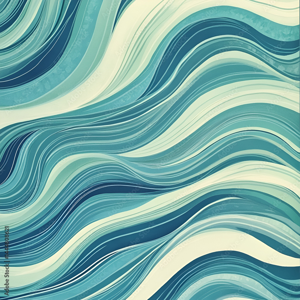 Poster calming blue and green wave patterns abstract art digital design tranquil environment aesthetic view