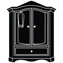 wardrobe silhouette vector illustration, vector sketch illustration of the silhouette of a Jepara teak wood door design full of classic vintage carvings.eps, Monochromatic illustration of a wardrobe.