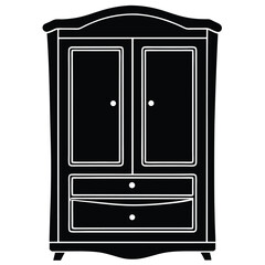 wardrobe silhouette vector illustration, vector sketch illustration of the silhouette of a Jepara teak wood door design full of classic vintage carvings.eps, Monochromatic illustration of a wardrobe.