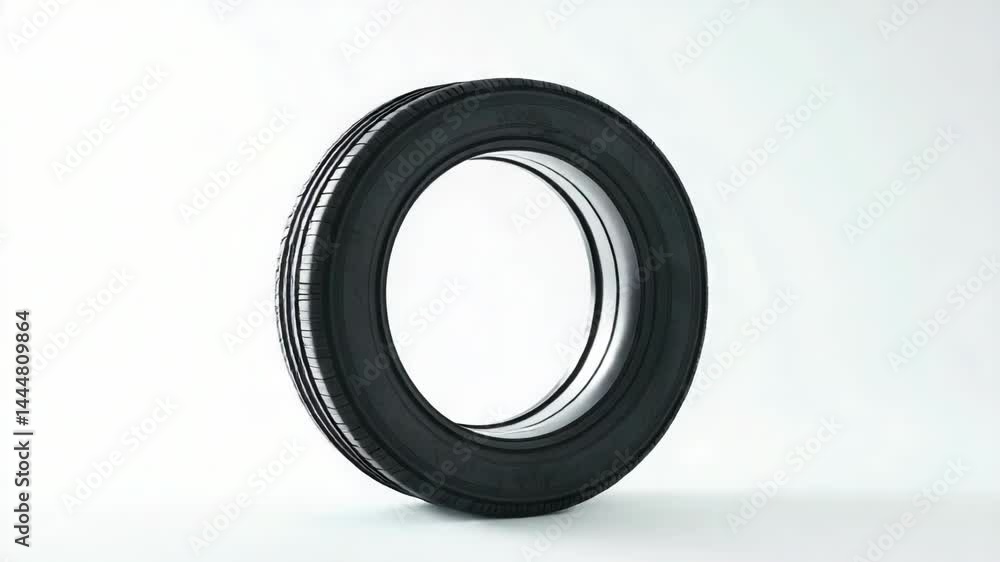 Poster A single black tire isolated on a white background, suitable for use in abstract compositions or as a symbol
