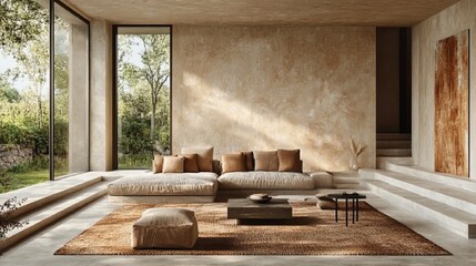 Cozy and Inviting Living Room with Plush Couch and Bright Large Window Filling Space with Light