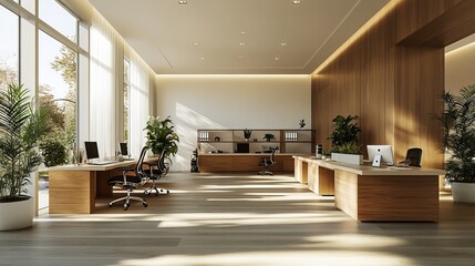 Spacious Modern Office Filled with Lush Green Plants Creating a Refreshing and Inviting Workspace Atmosphere
