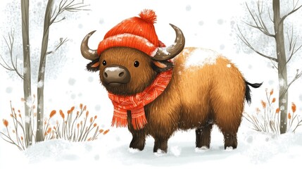 Cozy Winter Yak Snowy Forest Charm.