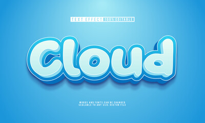 Cartoon cloud 3D blue text effect with fun, editable vector style.
