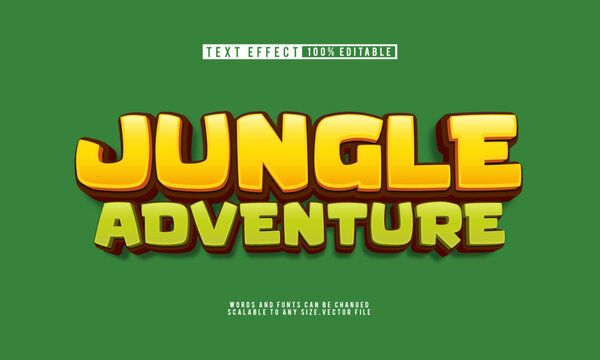 Editable jungle adventure text effect, vibrant and wild for exciting designs.