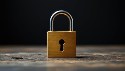 Fototapeta premium Secure Gold Padlock on Rustic Wooden Surface Safety and Security Concept