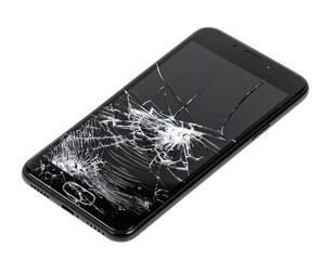 Smartphone screen cracked, isolated on transparent background