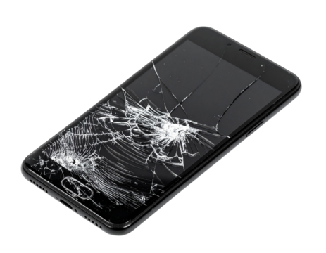 Smartphone screen cracked, isolated on transparent background