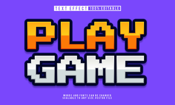 Editable play game text effect with pixel font style for retro vibes.