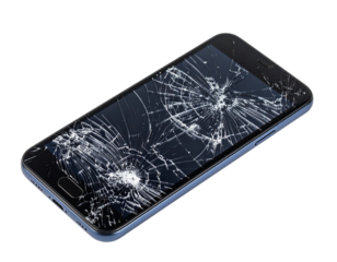 Smartphone screen cracked, isolated on transparent background