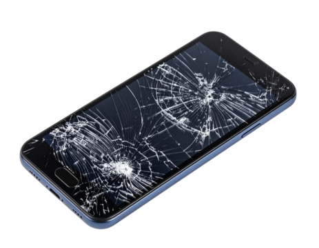 Smartphone screen cracked, isolated on transparent background