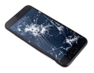 Smartphone screen cracked, isolated on transparent background