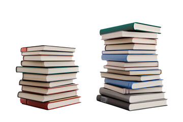Cinematic, ancient books stacked in a tower on a transparent background