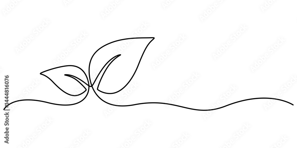 Poster hand drawn leaf icon illustration with single line doodle concept vector, single continuous line art