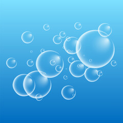 A set of colorful and colorful soap bubbles to create a design. Isolated, transparent, realistic soap bubbles on a transparent background.