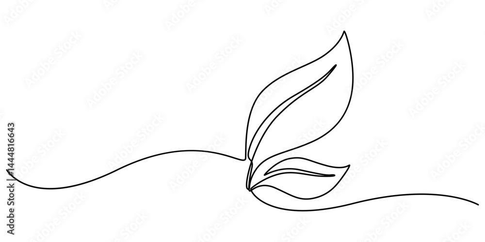 Poster hand drawn leaf icon illustration with single line doodle concept vector, single continuous line art