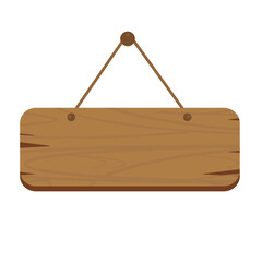 Blank wooden signboard with hanging rope