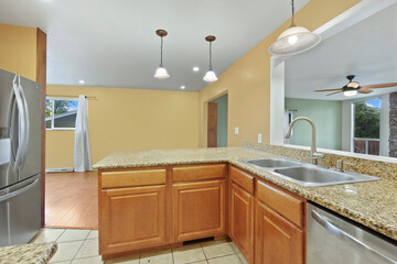 a home kitchen interior with counters 