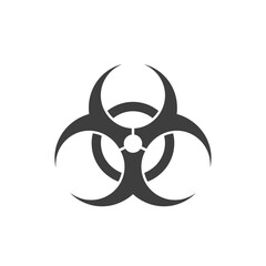 Biohazard Symbol: A stark and universally recognized biohazard symbol, a warning sign of biological risk, contamination, or infection. The symbol is isolated against a white background. 