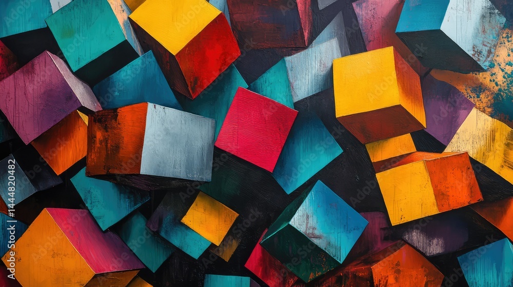 Aufkleber vibrant abstract colorful blocks in dynamic arrangement showcasing modern art style with geometric s