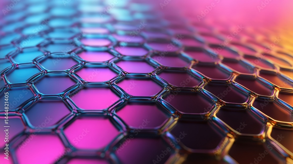 Aufkleber colorful hexagonal pattern background with glossy surface in vibrant hues, ideal for technology, sci