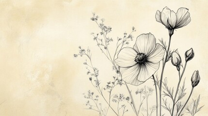 Delicate floral sketch on textured background