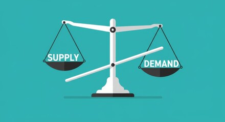 Conceptual flat vector of balance scale depicting economic supply and demand equilibrium