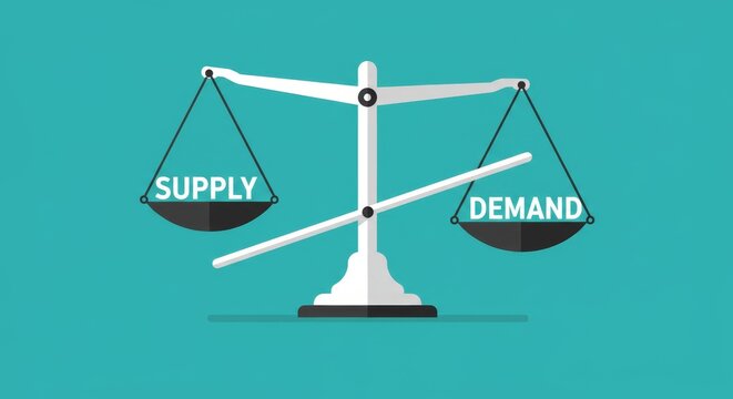 Conceptual flat vector of balance scale depicting economic supply and demand equilibrium