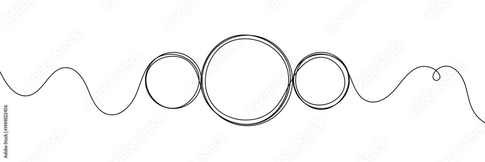 Poster continuous one line circle stroke, hand drawn circle frame on white background. one line drawing vec