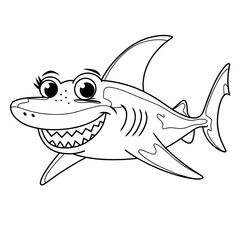 shark cartoon isolated on white coloring page 