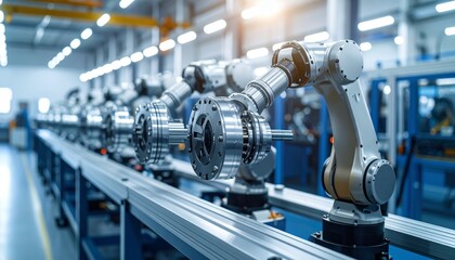 Fototapeta premium Automated Manufacturing: Robotic arms performing precise tasks in a modern factory