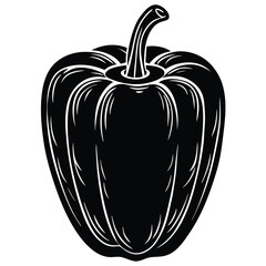 : Black silhouette of a green pepper on a white background 