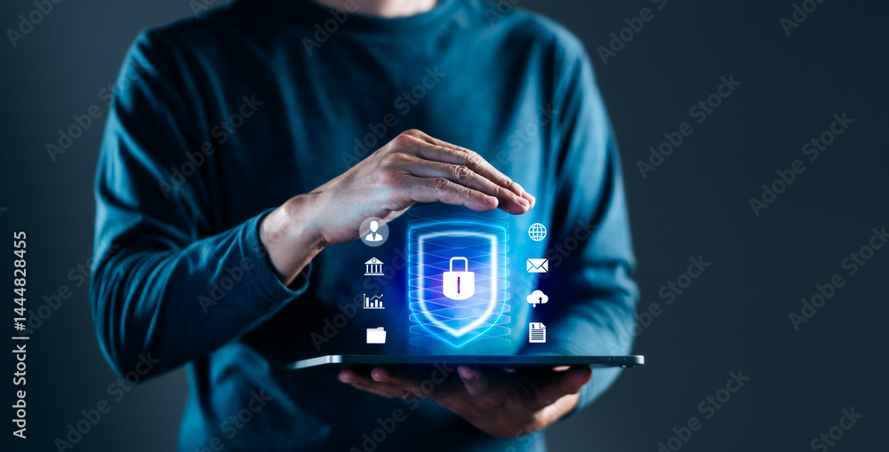 Poster cyber security shield: protecting digital information and networks