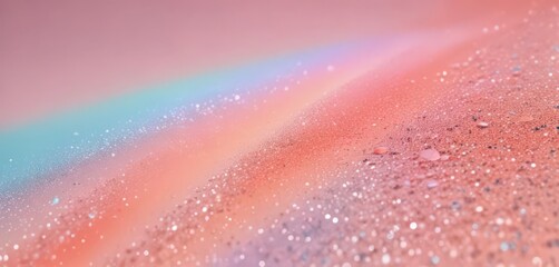 Pastel rainbow to vibrant coral holographic gradient with glitter, showcasing a smooth transition and sparkling texture ,  gleaming,  dreamy