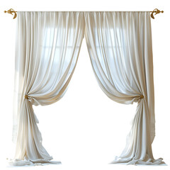 Elegant cream curtains with gold finials draped over a window
