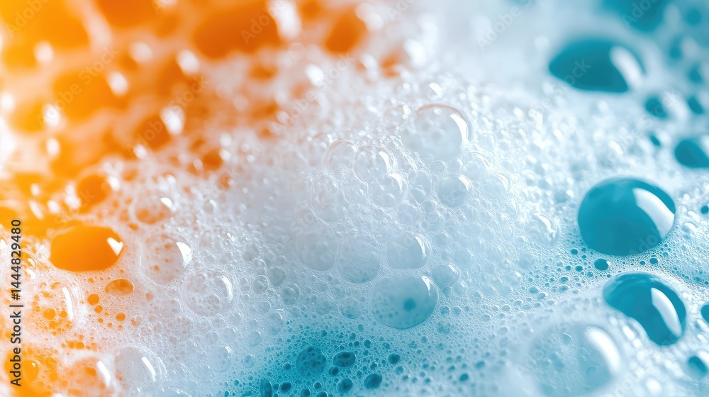 Poster close-up of colorful soap bubbles with soft light and textured foam creating an abstract background 