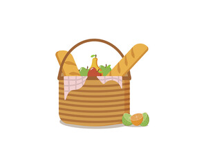 png handmade woven bag and wooden bin in collection of brown decor for interior or village market use with natural fabric box element and rope handle in realistic isolated style

