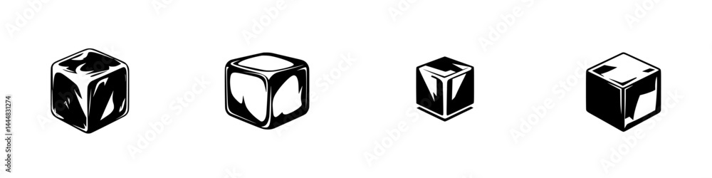 Poster silhouette pictogram icons set of ice cubes on a white background featuring various angles and style