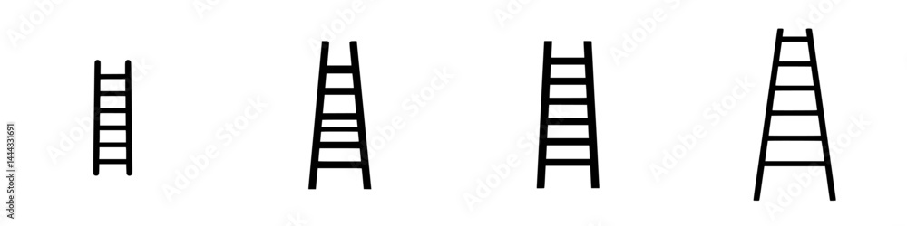 Poster silhouette pictogram set of ladders in various heights for use in design and communication