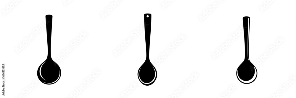 Aufkleber set of three isolated silhouette pictograms representing different types of spoons in black color