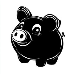 Naklejka premium piggy bank silhouette , black and white illustration isolated on white background