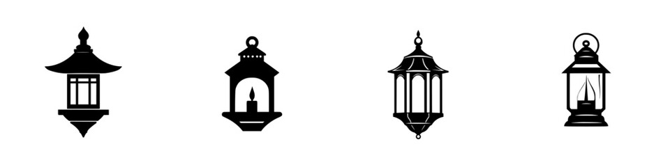 Silhouette pictograms of various lantern designs suitable for diverse illustrative and graphic projects