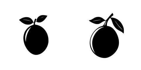 Silhouette pictogram icons of fruit with leaves in minimalist design for graphic representation