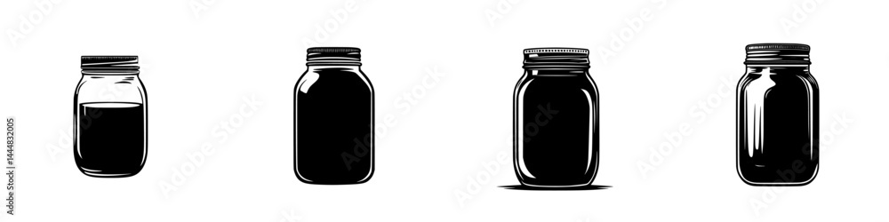 Poster silhouette pictogram set of various jar shapes representing storage containers for liquids or solids