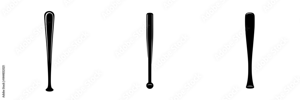 Poster collection of silhouettes representing various baseball bats in a simple vector design suitable for 