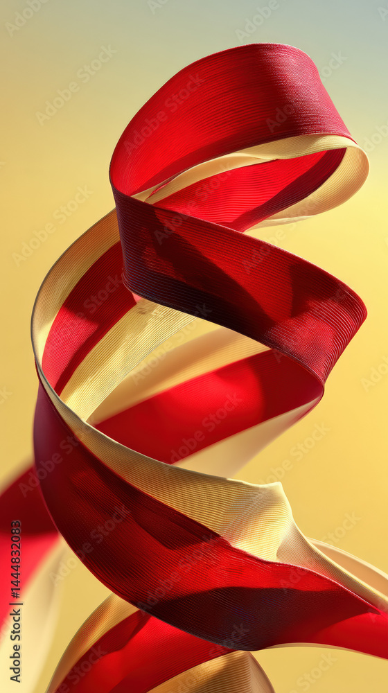 Poster red and gold ribbon twirl: a dynamic and colorful composition of a red and gold ribbon swirling thro
