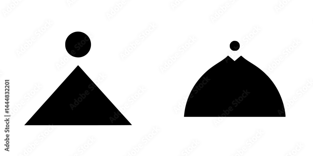 Poster silhouette pictogram icons showing a person and a mountain or dome in a minimalistic design style